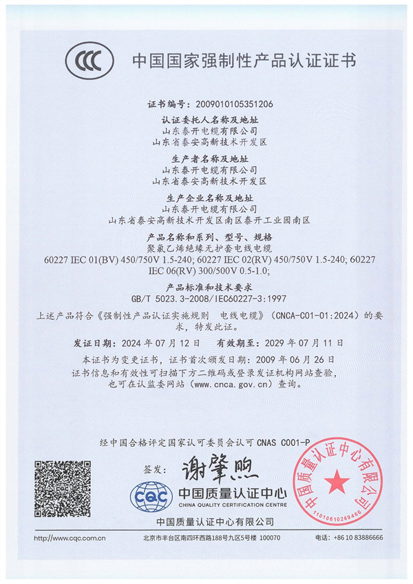 聚氯乙烯绝缘无护套电线电缆