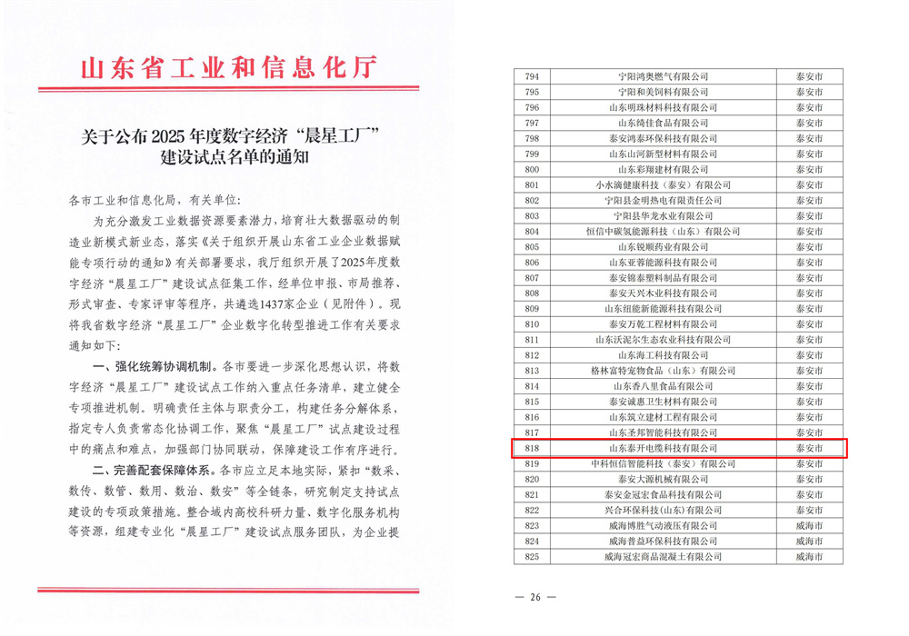 山东省数字经济晨星工厂